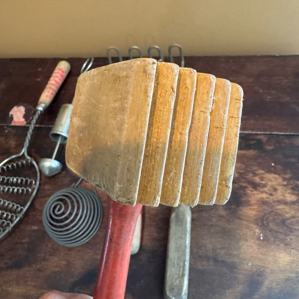 Vintage Kitchen Utensils Lot Red Wood Metal McCormick Spice Tins Decor‎